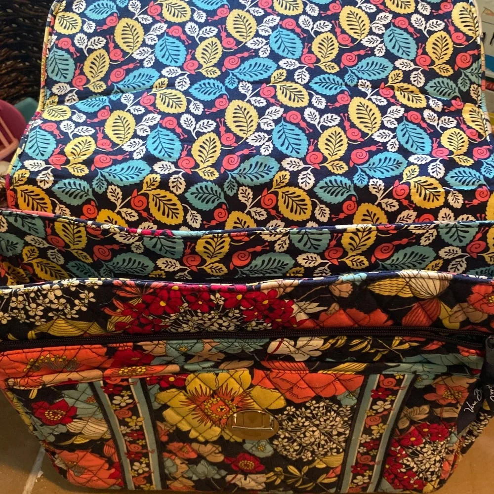 Vera Bradley Quilted Floral Laptop Satchel in Navy, Pink, Yellow, Blue